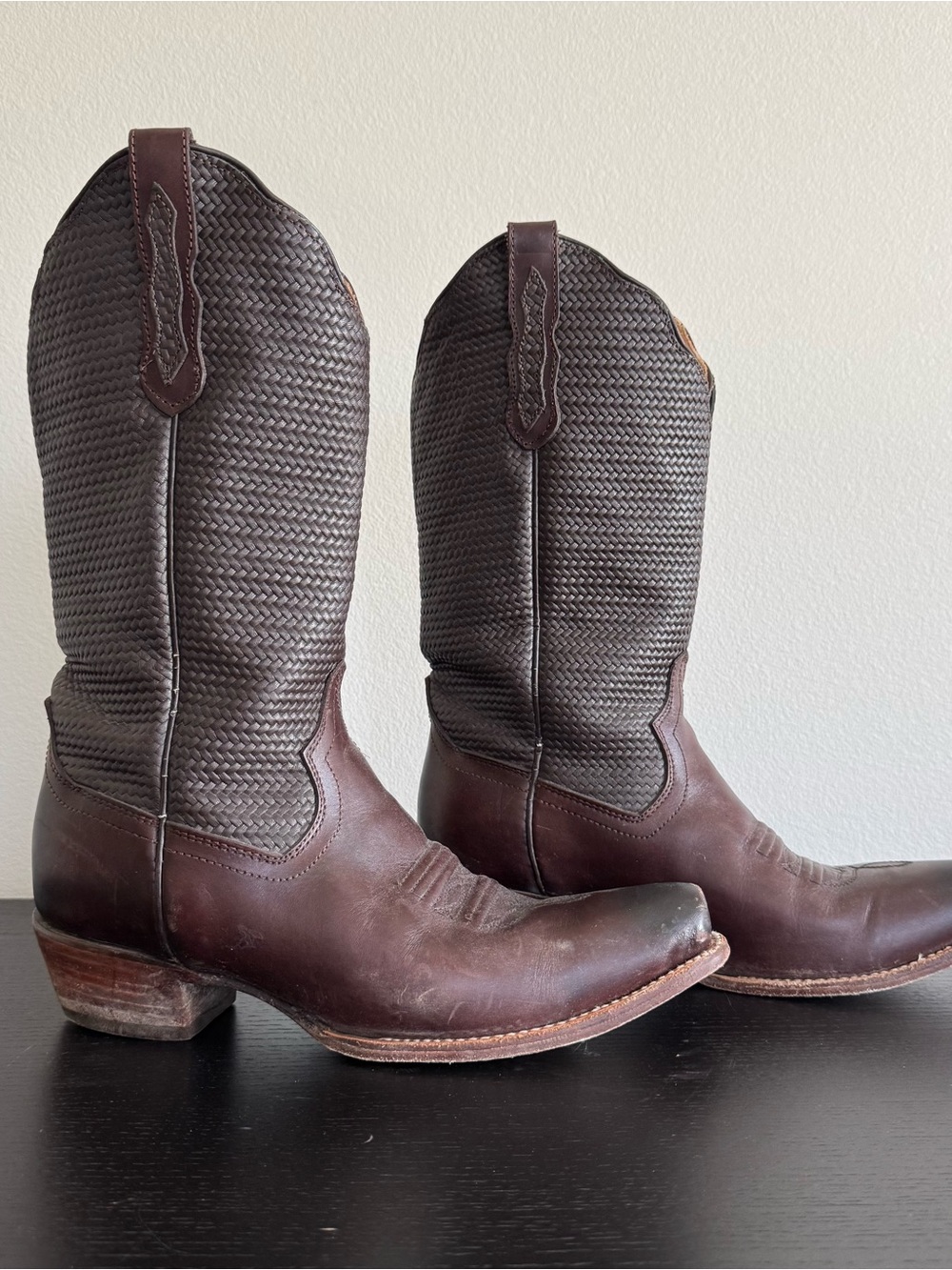 Vintage Texas Town Leather Western Cowboy Boots Basketweave 9.5